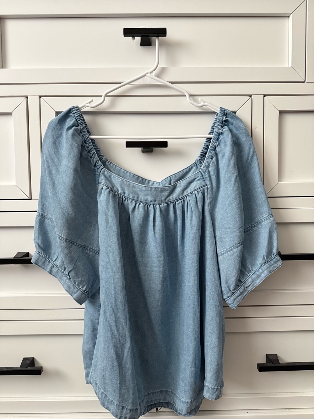 LOFT Light Blue Off-Shoulder Peasant Blouse